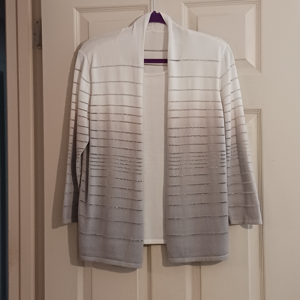 Alfred Dunner Purple Ombre Metallic Stripped Long Sleeve Shirt